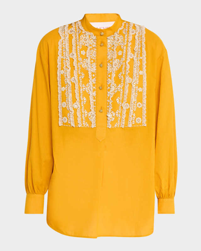 Crystal Ruffle Bib Cotton Muslin Top